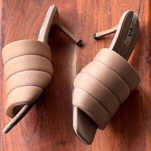 Zara Beige Quilted High Heel Mules